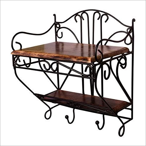 Wrought Iron & Wood Set Top Box Wall Stand Remote Stand | Brown