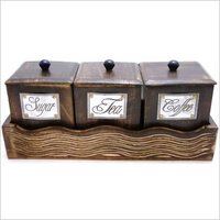 Wooden Container Set - Seasoned Wood, 26.67cm X 10.16cm X 10.16cm & 7.62cm X 7.62cm X 10.16cm, Elegant Hand-made Design With Lids And Holder For Tea, Coffee, Sugar