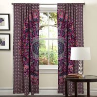 Indian Mandala Purple Horse Ghoomar Ombre Hippie Bohemian Curtain