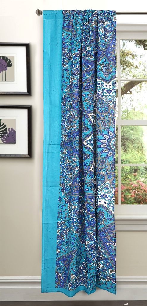 Indian Mandala Sky Blue Star Ombre Hippie Bohemian Curtain