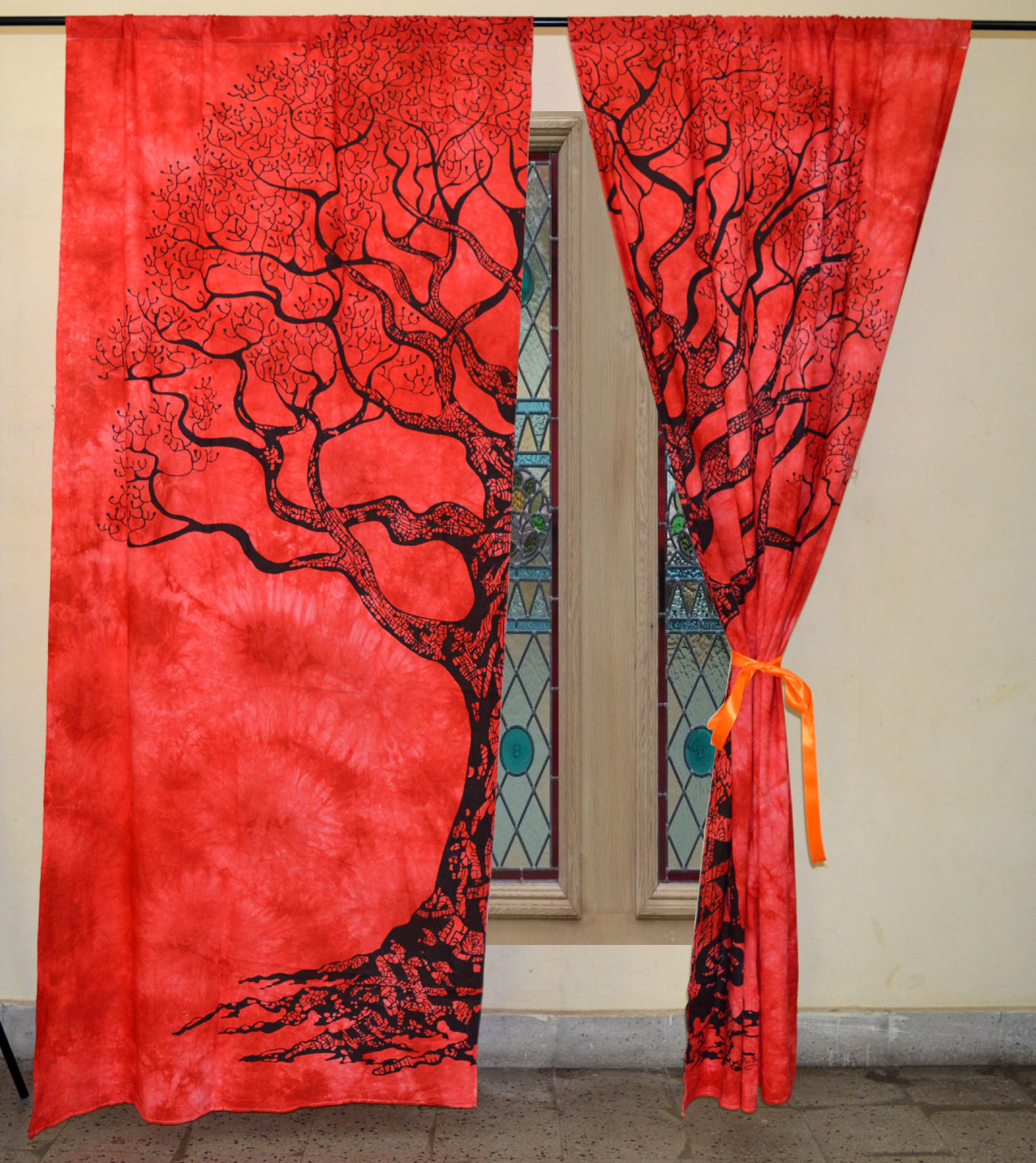Indian Mandala Red Sukaped Ombre Hippie Bohemian Curtain