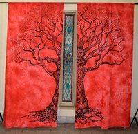 Indian Mandala Red Sukaped Ombre Hippie Bohemian Curtain