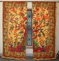 Indian Mandala Yellow Tree Ombre Hippie Bohemian Curtain