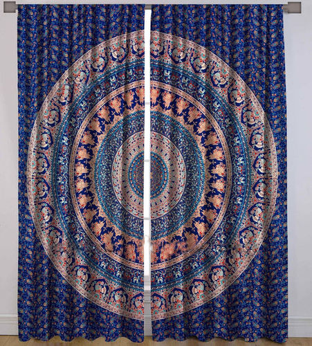 Indian Mandala Purple Peacock Elephant Ombre Hippie Bohemian Curtain