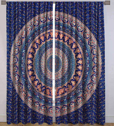 Indian Mandala Purple Peacock Elephant Ombre Hippie Bohemian Curtain