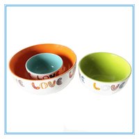 Decal Art Stoneware Bowl,A Set of 3 Pieces Ceramic Colorful Bowls