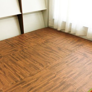 Wood Grain Floor Mat 3/8 Inch Thick Foam Interlocking Flooring Tiles with Borders Each Tile Measures 1 Square Foot Home Offi