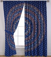 Indian Mandala Blue Cotton Ombre Hippie Bohemian Curtain