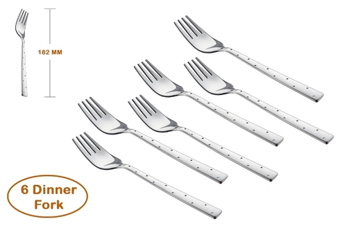 Shapes White Dot Dinner Fork 6 Pcs - Stainless Steel, Silver Color, Mirror Finish | Elegant Design with Thick Stems for Durability and Safety
