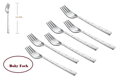 Shapes White Dot Baby Fork 6 Pcs - Stainless Steel, Baby Size, Silver Color | Durable Design, Mirror Finish, Soft-Curved Edges