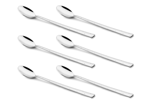 Shapes White Dot Soda Spoon 6 Pcs - Stainless Steel, Mirror Finish, Silver Color | Durable Design with Thick Stems, Smooth Edges for Style & Functionality
