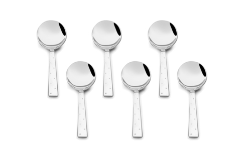 Shapes White Dot Soup Spoon Set - Stainless Steel, 6 Pcs , Mirror Finish, Elegant Design with Thick Stems and Soft-Curved Edges for Durability