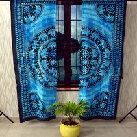 Indian Mandala Blue Cotton Ombre Hippie Bohemian Curtain