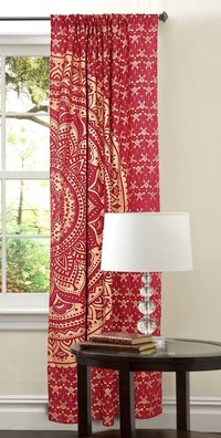 Indian Mandala Red Dye Gold Ombre Hippie Bohemian Curtain