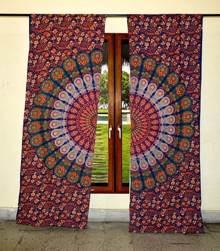 Indian Mandala Orange Cotton Ombre Hippie Bohemian Curtain