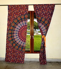 Indian Mandala Orange Cotton Ombre Hippie Bohemian Curtain
