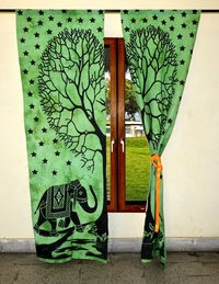 Indian Mandala Green Tree Elephant Ombre Hippie Bohemian Curtain