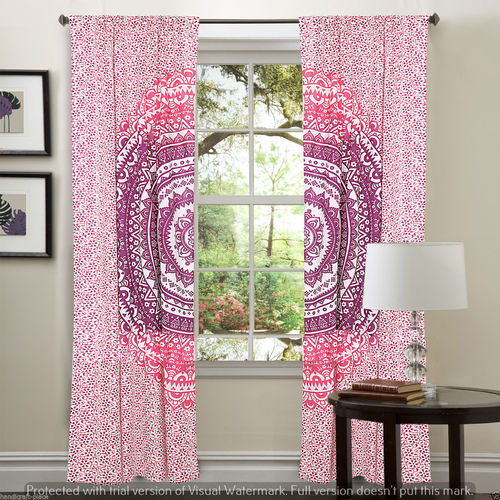 Indian Mandala Pink Cotton Ombre Hippie Bohemian Curtain