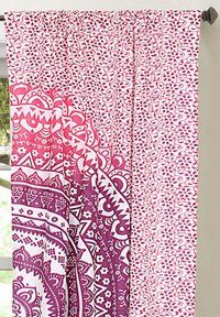 Indian Mandala Pink Cotton Ombre Hippie Bohemian Curtain