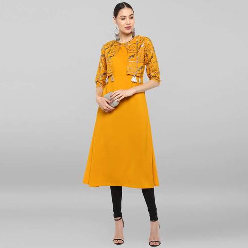 Dry Cleaning Mustard Poly Crepe Jacket Style Kurta