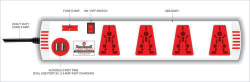 Power Strip 4 Way Single Switch With Dual USB