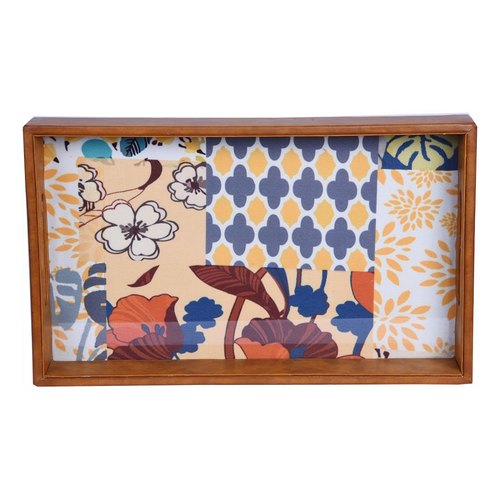 Brown Floral Print Serving Tray - 16x10x2 Inches | Elegant Design for Stylish Serving