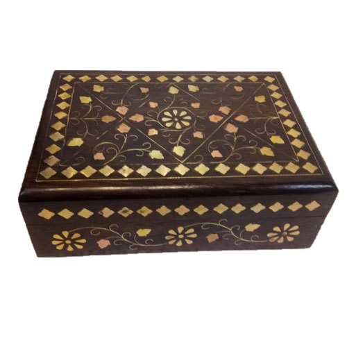 Wooden Jewellery Box - Wood and Metal, 10x7x4 inches | Polished Finish, Brass and Copper Inlay, Secure Lid Closure