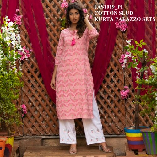 Washable Ladies Pink Kurti With Palazzo