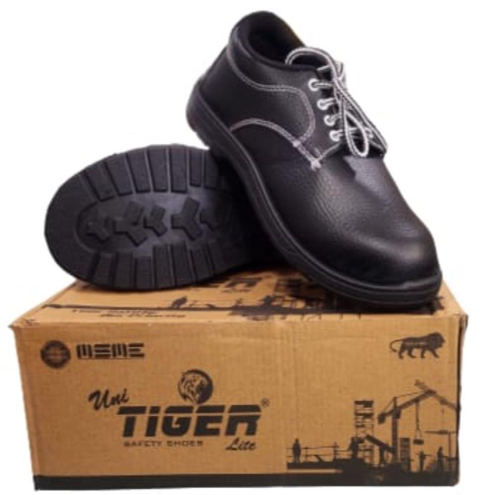 Medoo Make Info Safety Shoes - Natural Printed Grain Leather Upper, Steel Toe, Pvc Outsole | Sizes 39-45, Black/orange, Unisex Lace Style