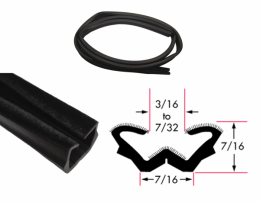 Windows Rubber Profile - Epdm Rubber, 7/16" X 3/16" To 7/32", Black, 50-80 Shore A, Locking Channel, Weatherproof Seal, Noise Reduction, Vibration Dampening