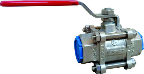 Three Piece Ball Valve - Stainless Steel, Grey Coated Finish | Industrial Use, 5000 Power Rating, Water Media