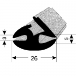 Rubber Profiles - EPDM Rubber 26x3x5 mm Black, Shore A 60, Durable Seals, Weather Resistant, Noise Reduction