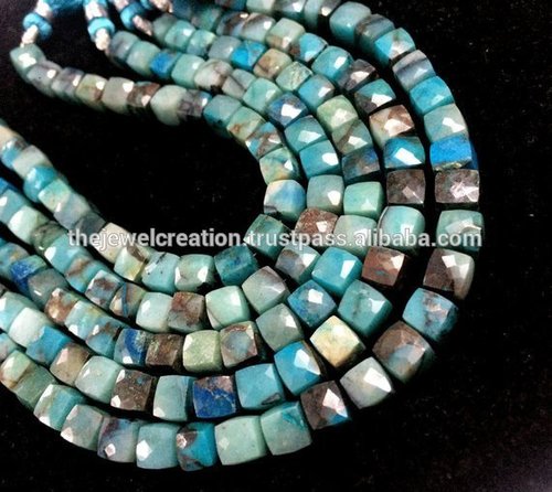 Natural Chrysocolla Stone Faceted Box Beads Wholesale Gemstone Grade: Aaa