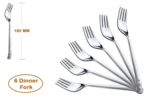 Shapes Triple Dot Dinner Fork 6 Pcs - Stainless Steel, Mirror Finish, Silver Color | Durable Thick Stems, Soft-Curved Edges, Elegant Design