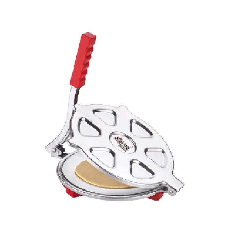 Popular SS Puri Press - Stainless Steel, 820 gms, Red | Durable Metal Design for Efficient Puri Making and Easy Handling