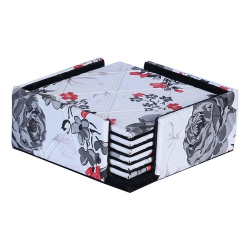 Table Coaster - 4.5x4.5x1.75 Inches | White with Floral Print Design, Square Shape for Stylish Table Protection and Decoration