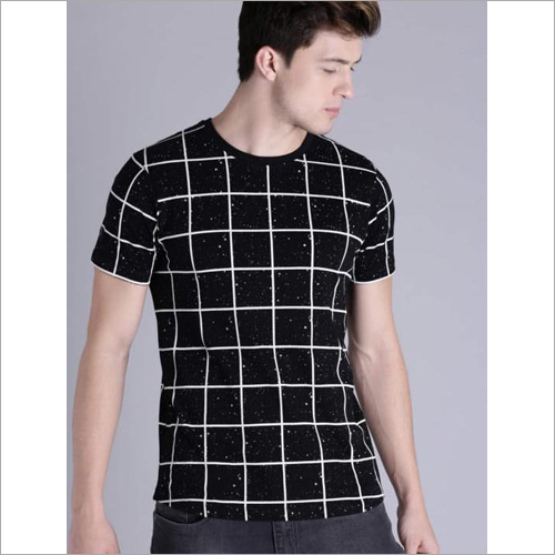 Mens Check T-Shirt - Cotton Blend, Size L, M, S, XL | O-Neck, Short Sleeves, Stylish Check Pattern