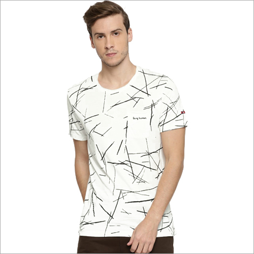 Mens Round Neck Printed T-Shirt - Cotton Blend, Size: S, M, L, XL | Features O-Neck Collar, Short Sleeves, Dynamic Printed Pattern