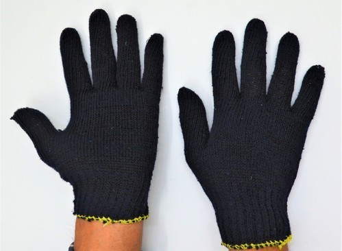 Blue knitted hand gloves