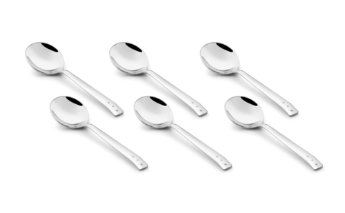 Shapes Triple Dot Soup Spoon - Stainless Steel, 6 Pcs | Elegant Silver Finish, Durable Design with Soft-Curved Edges