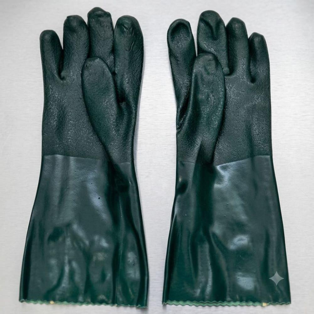 Sunlong Make Pvc Supported Green Hand Gloves