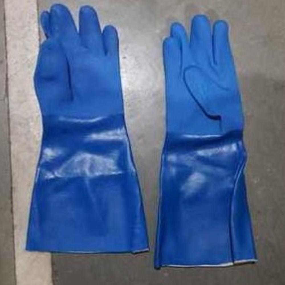Blue Pvc Rubber Hand Gloves - Non-conductive Leather Material, Full Fingered Design | Highly Elastic, Washable, Perfect Grip, Excellent Durability