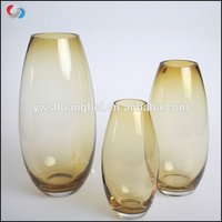 Wholesale Cheap Decorated Large Art Glassware Tall Oval Colored Yellow Bud Glass Vase
