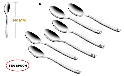 Shapes Lynex Tea Spoon 6 Pcs - Stainless Steel, Mirror Finish, Silver Color | Durable Thick Stems, Soft-Curved Edges, Elegant Design