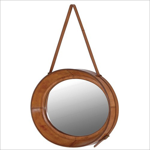 Leather Covered Round Mirror