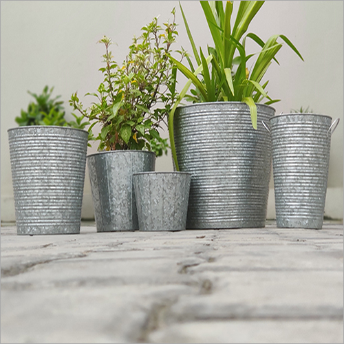 Silver Steel Round Planter