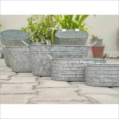 Steel Oval Planter - Polished Steel, Ideal for Herb Planting, Silver Finish with Attached Handles
