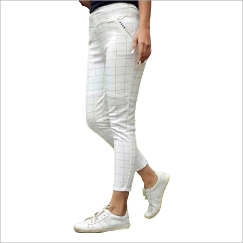 Washable Ladies White Checked Jegging