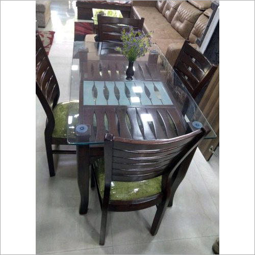 Glass Top Wooden Dining Table Set By GOODLUCK TRADER