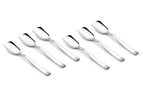 Shapes Lynex Ice Cream Spoon 6 Pcs - Stainless Steel, 6-Inch Length, Silver Finish | Mirror Finish, Thick Stems for Durability, Soft-Curved Edges